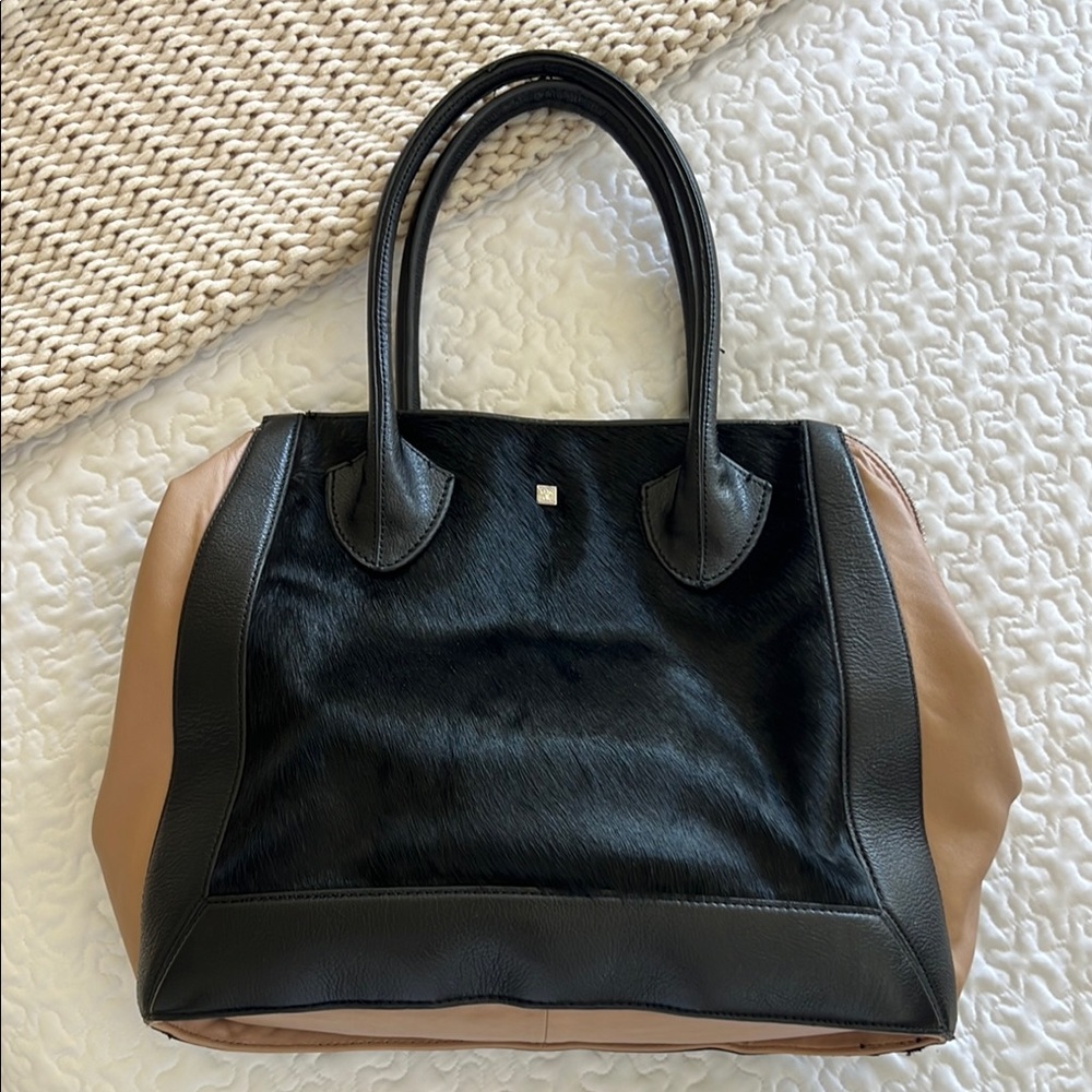 Pour La Victoire Cream and Black Tote Bag
